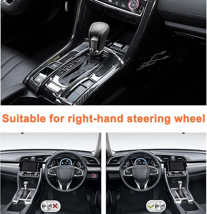 Center Console auto Shift Panel Cover Compatible with Honda Civic 10th Generation 2016 2017 2019 2020 2021 Sedan ABS Carbon Fiber Trim Cover kit (for Left Steering Wheel)