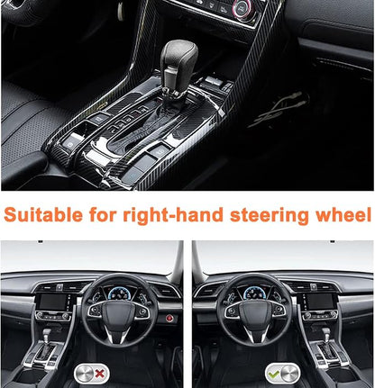 Center Console auto Shift Panel Cover Compatible with Honda Civic 10th Generation 2016 2017 2019 2020 2021 Sedan ABS Carbon Fiber Trim Cover kit (for Left Steering Wheel)