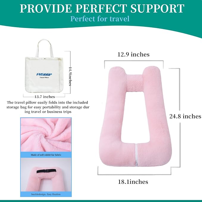 FHSGGP Travel Pillow Upgraded Version of Aircraft Travel Neck Pillow with Storage Bag, Sleep Pillows for Travel by Train, Car, or Plane, Supporting the Head and Body, Travel Pillow for Kids Pink