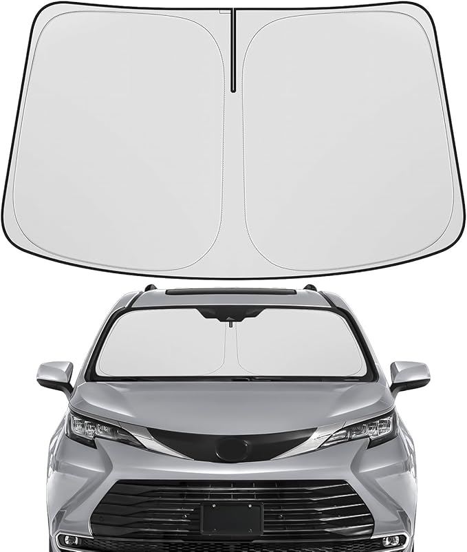 BIBLOZ Car Windshield Sun Shade for Toyota Sienna 2021-2025 2026 Accessories Foldable PET Sunshade Keeps The Car Cool Inside