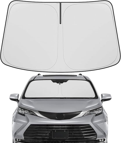 BIBLOZ Car Windshield Sun Shade for Toyota Sienna 2021-2025 2026 Accessories Foldable PET Sunshade Keeps The Car Cool Inside