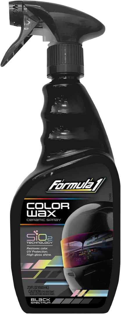 Formula 1 Color Wax Spray for Black Cars, Gives Ceramic Water Beading Protection and Ultimate Shiny Finish, Fills Minor Scratches with Color-Match Pigment, 23 oz