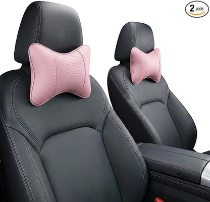 Car Pillow for Car Neck Pillow for Driving Seat Leather Neck Support Soft Cushion Support Head-Rests for Vehicle Sleeping with Elastic Adjustment Strap 2PCS (Neck, Light Pink)