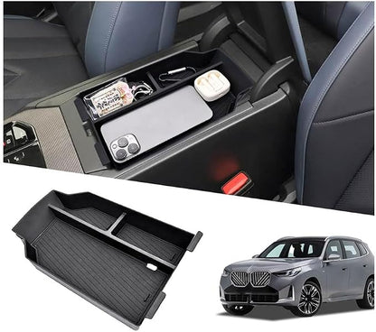 Center Console Organizer Fit For BMW X3 2025 2026 (30 xDrive/M50 xDrive) , ABS Plastic & Anti-Slip Rubber Console Storage Box with Charging Hole, Center Organizer for 2025 2026 BMW X3 Accessories