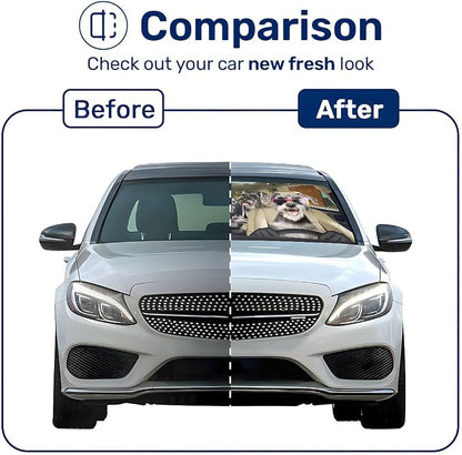 GENANY Cute Schnauzer Dog Family Funny Windshield Sun Shade for Car SUV Truck (64x32 Inches), Automobile Sunshade, Protector Blocks UV, Car Accessories, Auto Decor