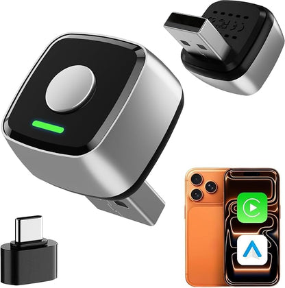 Mini Wireless CarPlay Adapter for iPhone & Android Auto 2026 Upgrade 2-in-1, Wired to Wireless Carplay, One-Touch Switch, Fast & Stable Connection, Plug & Play, for iOS 10+ & Android 11+, Cars 2016+