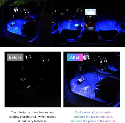 Ohleats Car LED Strip Light, 24 LED RGB Auto Interior Atmosphere Lights, Cigarette Lighter Under Dash Ambient Night Light, Interior Decorative Lamp Lighting Kit Car Accessories (Blue)