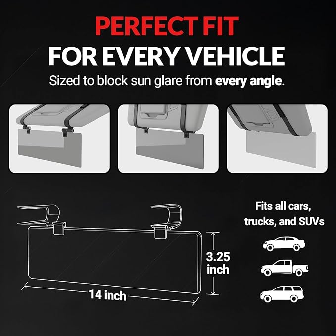 Glare Guard Professional-Grade Polarized Sun Visor Extender –Anti-Glare Sun Glare Blocker for Car Windshields, Adjustable Clip-On UV400 Tinted Visor Extension for Cars, Trucks & SUV (w/Storage Pouch)