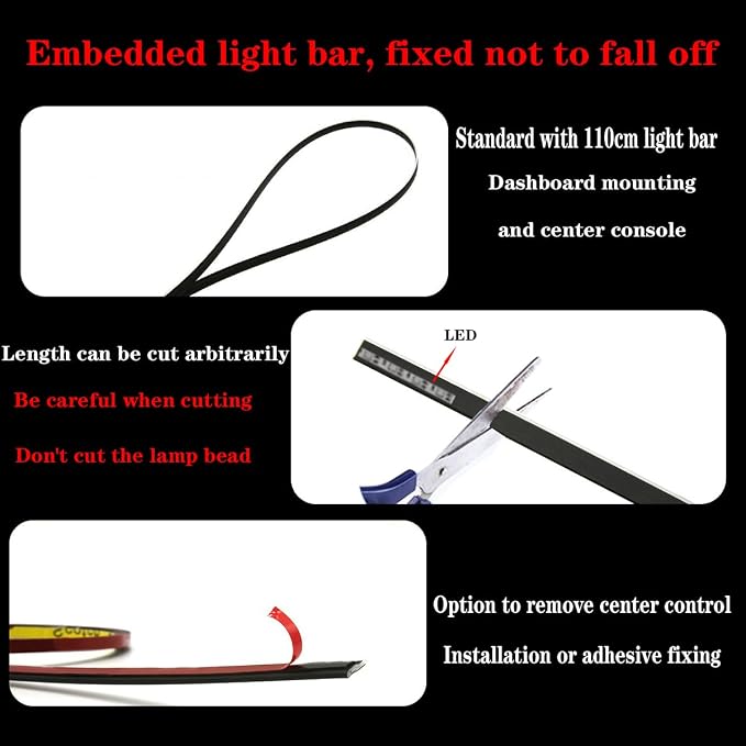 LED Interior Car Strip Light, Multicolor RGB 6 in 1 Optic Ambient Lighting Kits，Dual Control with Switch and A P P, Neon Lights On Car Dashboard with Music Sync Mode (6 in 1)