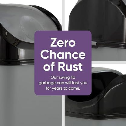 Superio Small Trash Can with Lid 4.5 Gallon Plastic Swing Top Garbage Can Slim Waste Bin for Under Sink/Cabinet, Laundry Room, Kitchen, Office, Bedroom, Bathroom, College Dorm, 18 Qt, Gray/Black