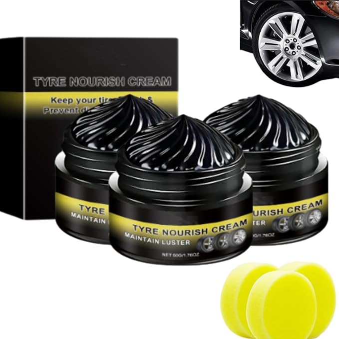 Tyre Nourish Cream, Tire Coating Paste, Tire Refurbishment Cream, Powerful Wheel Cleaning Refurbish Wax, UV Protection and Waterproof Coating, Designed to Enhance Vehicle Aesthetics Efficiently (3PCS)