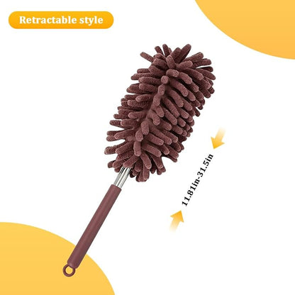 Zpana 2PCS Car Interior Duster with Extension Pole, Soft Chenille Retractable Washable Dash Detailing Cleaner, Auto Window Cleaning Brush Duster for Interior Exterior, Universal Fit (Coffee)