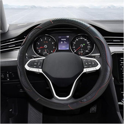 Car Steering Wheel Cover, 15 Inch Carbon Fiber Leather Elastic Steering Wheel Protector, Anti-Slip, Breathable & Soft Car Interior Accessories Universal for Most Cars, Men & Women (Black)