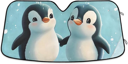Cars Front Sun Shade Windshield,Foldable Reflective Sun Visor Penguins Cartoon Windshield Sunshade Cover,Blocks UV Ray Sun Protect Interior Keep Cool,53" x 23.5 "