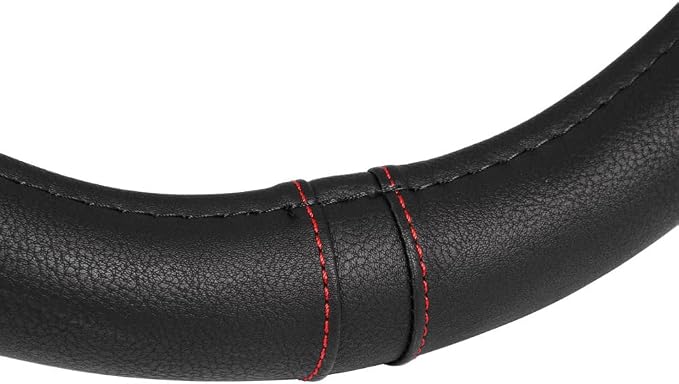 Motor Trend Ergonomic Steering Wheel Cover/Protector for Small Size Steering Wheels in Cars, SUVs, Boats (13.5-14.5") - Grip Drive Pro Comfort Grip (Black/Red Stitching)