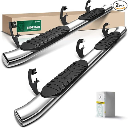 YHTAUTO 5 Inch Running Boards Side Steps Compatible with 2015-2026 Chevy Colorado & GMC Canyon (Crew Cab) 304 Stainless Steel Polished Oval Bent End, Truck Cab Side Step Rails Off-Road Accessories