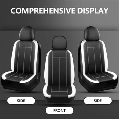 HChengkikz Car Seat Covers Front Seat, Waterproof Neoprene Seat Covers, Car Seat Cover Airbag Compatible, Universal Automotive Comfort for Most Cars, Trucks, SUVs (Black + White)
