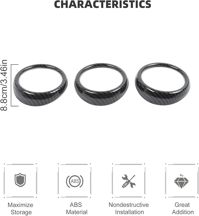 RT-TCZ Center Console Air Conditioner Outlet Vent Trim Cover Ring Interior Accessories for Ford Mustang 2015-2022,3PCS (Carbon Fiber Grain)