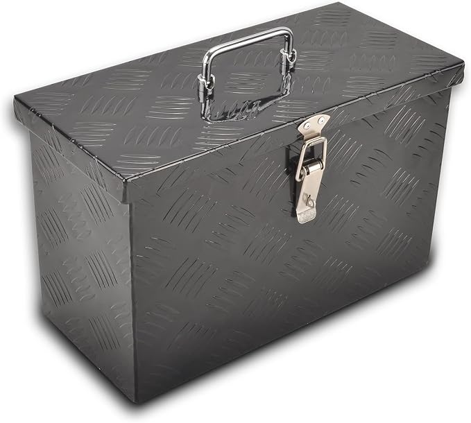 16" Aluminum Truck Bed Tool Box 5 Bar Tread Pick Up Truck Bed RV Storage Organizer with Top Handle Waterproof Lock and Keys - Black(16"x7.5"x10")