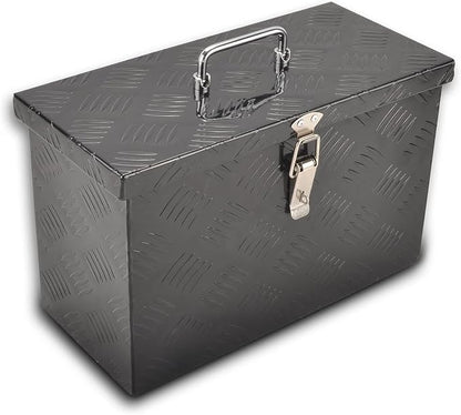 16" Aluminum Truck Bed Tool Box 5 Bar Tread Pick Up Truck Bed RV Storage Organizer with Top Handle Waterproof Lock and Keys - Black(16"x7.5"x10")