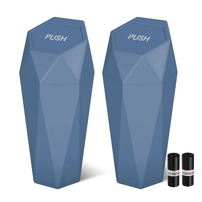 Car Trash Can with Lid - 2-Pack, Interior Accessories for Vehicles, Leakproof Garbage Can with 30 Detachable Trash Bags, Multipurpose Organizers and Storage for Home, Office (Dark Blue)