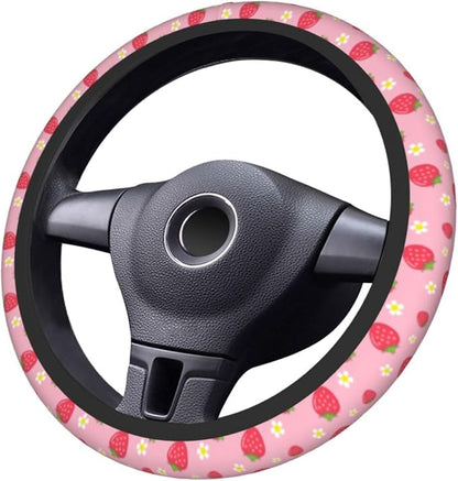 Strawberry Steering Wheel Cover Universal 14.5-15 Inch Car Wheel Protector Anti-Slip Car Steering Wheel Accessories for Women Girls