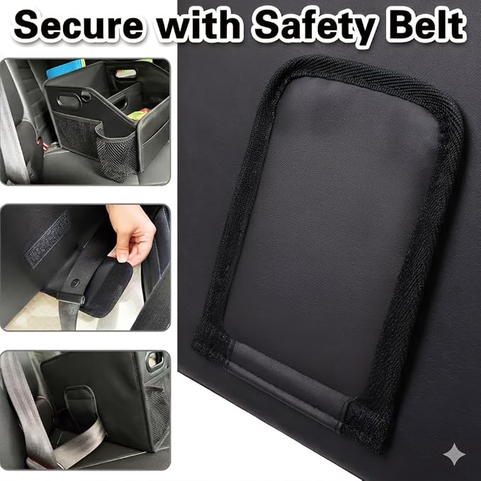 Car Storage Organizer with 2 Cup Holders Reinforced Dividable Leather Car Caddy Basket for Front Seat Floor Back Sturdy Frosted Handle 8 Compartments Adjustable Strap Buckles Slip-Resistant