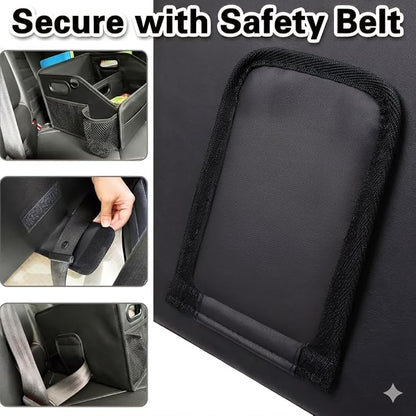 Car Storage Organizer with 2 Cup Holders Reinforced Dividable Leather Car Caddy Basket for Front Seat Floor Back Sturdy Frosted Handle 8 Compartments Adjustable Strap Buckles Slip-Resistant