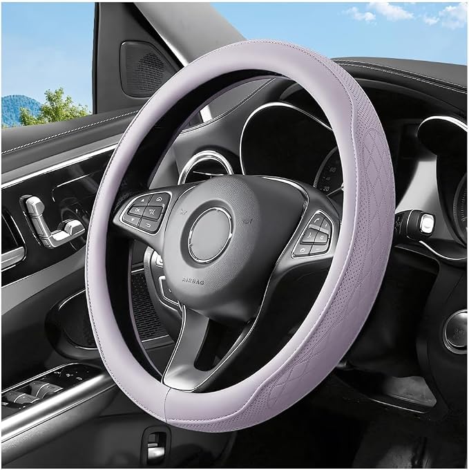 Zpana Car Steering Wheel Cover, 14.5-15" Breathable Soft Leather Vehicle Steering Wheel Protector with Anti-Slip Lining, Comfortable Auto Interior Decoration Accessories, Universal Fit (Purple)