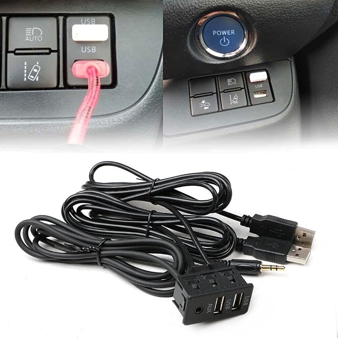 Car Dash Flush Mount AUX USB Port 1.5M Panel Dual USB Extension Cable Adapter