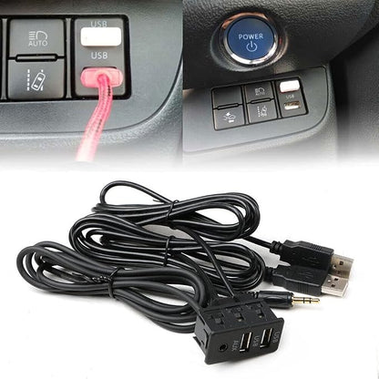 Car Dash Flush Mount AUX USB Port 1.5M Panel Dual USB Extension Cable Adapter