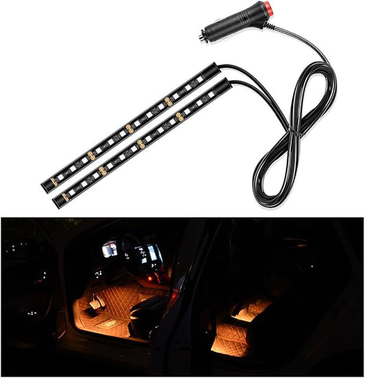 Yourkar Car LED Strip Light, 24 LED Interior Under Dash Atmosphere Lights with Cigarette Lighter, Vehicle Decor Lamp Ambient Night Light Strip Lighting, Universal Car Accessories (Orange)