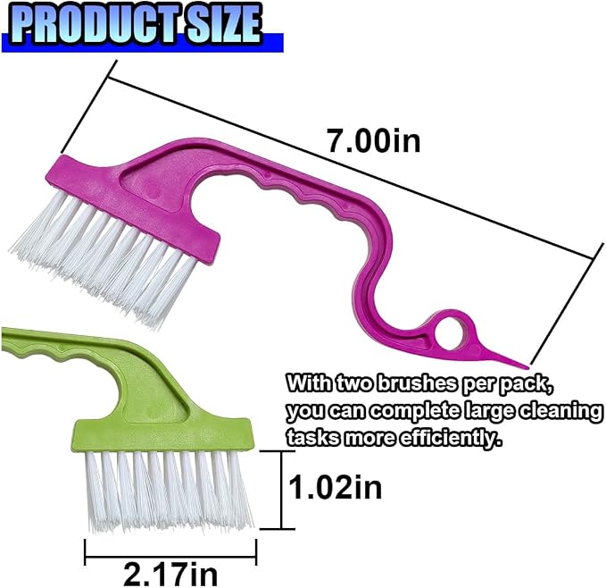 ZIMISI 2PCS Car Crevice Cleaning Brush, Window Cleaner Tool, Plastic Detailing Brush with Ergonomic Handle, Hard Bristle Window Track Cleaner, Car Cleaning Tools for Home, Bathroom (Green/Rose Red)