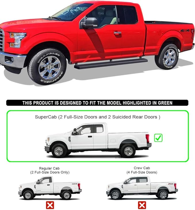 APS (Black 5 inches) Stainless Steel Running Boards Nerf Bars Side Steps Compatible with Ford F150 2015-2026 Super Cab & F-250 F-350 Super Duty 2017-2026