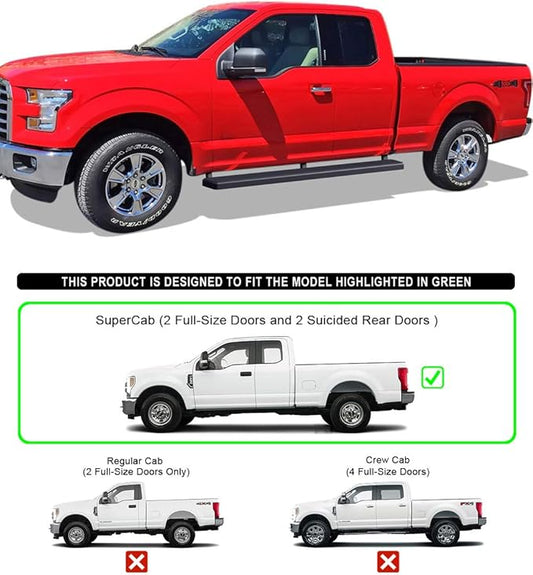 APS (Black 5 inches) Stainless Steel Running Boards Nerf Bars Side Steps Compatible with Ford F150 2015-2026 Super Cab & F-250 F-350 Super Duty 2017-2026