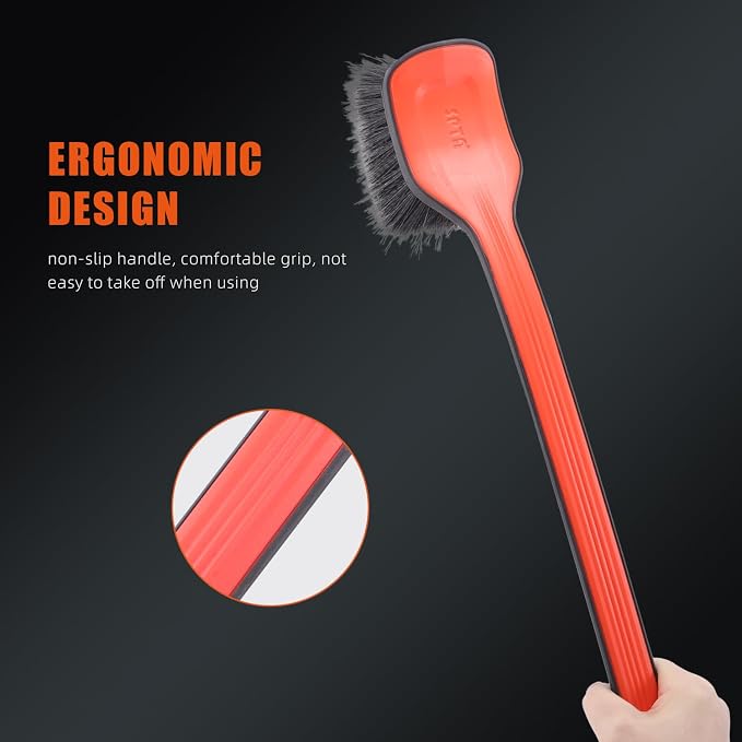 Fender Well Brush, 2Pcs Wheel Wells Cleaning Brush, Stiff Synthetic Bristles,Ergonomic Design Handle, Scrub Brush for Floor Mats, Car Wheel Hub Cleaning, Car Interior, Home Soft Flagged-Tip Bristles