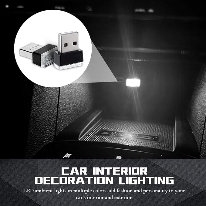 deemars 4PCS USB LED Car Interior Atmosphere Lamp, Car Night Lights, Mini USB LED Decoration Light Ambient Interior Light, Car Accessories Plug-in Interface Ambient Lighting Kit for Most Cars