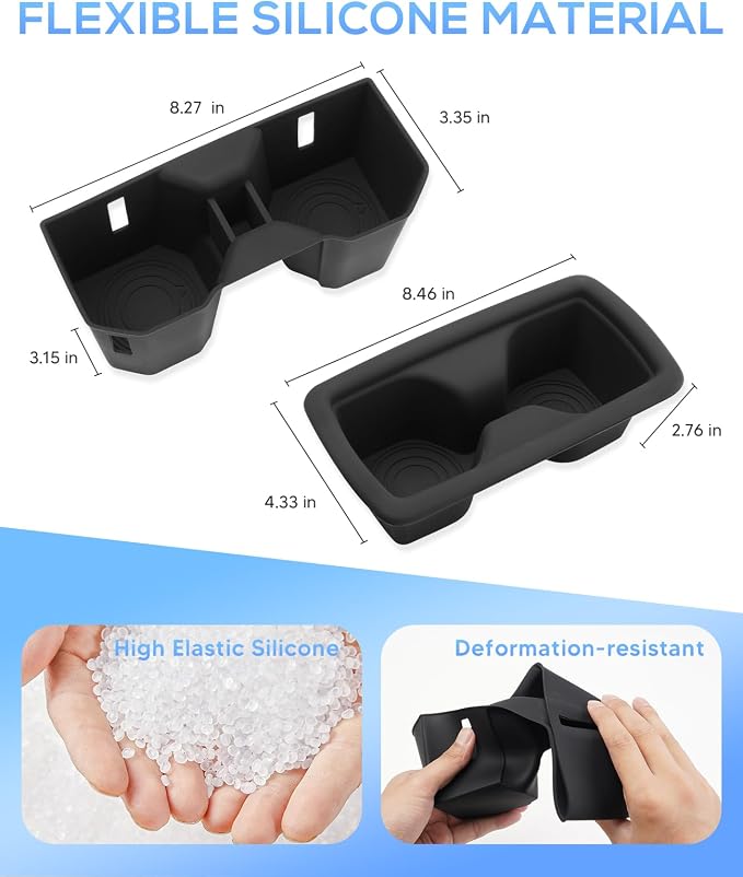 Autorder 2PCS Front & Rear Cup Holder Inserts for 2026 Toyota RAV4 LE SE XLE XSE Limited Hybrid Accessories - Anti-Slip Waterproof Silicone RAV4 Center Console Cup Holder Inserts - Black