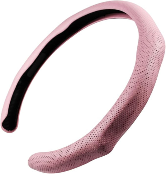 Quick Install Sporty Perforated Pink Nappa Leather Steering Wheel Cover Universal fit 14½" to 15" Car SUV Pickup 14.5 to 15 inche Pink for Wife
