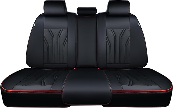 FLORICH Rear Seat Covers Leather Car Seat Covers Waterproof Back Seat Cover Automotive Seat Covers Universal Seat Cushion Protector for Most Cars Trucks SUV-Black&Red Line