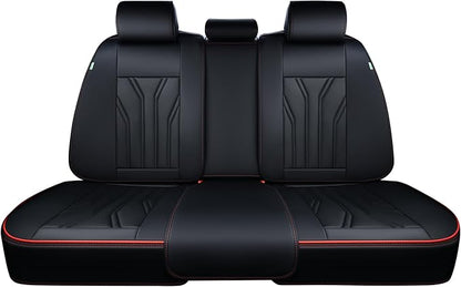 FLORICH Rear Seat Covers Leather Car Seat Covers Waterproof Back Seat Cover Automotive Seat Covers Universal Seat Cushion Protector for Most Cars Trucks SUV-Black&Red Line