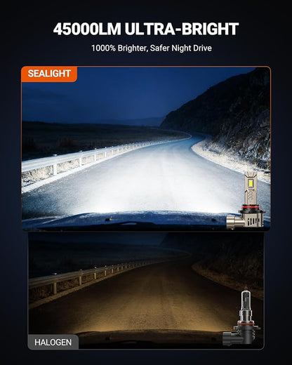 SEALIGHT 9005/HB3 LED Bulbs 2026 1:1 Real Design, 1000% Super Bright L2S 9005 Bulb, 45000LM Output and 6500K Cool White, 20 Year+ Extended Lifespan, 3 Min Plug and Play, Pack of 2