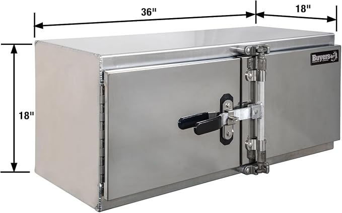 Buyers Products 1762600, 18x18x36 Smooth Aluminum Underbody Truck Tool Box with Double Barn Door, Cam‑Lock Hardware, Rain Gutter Seal, Universal Mount Storage for Flatbed and Trailer Use