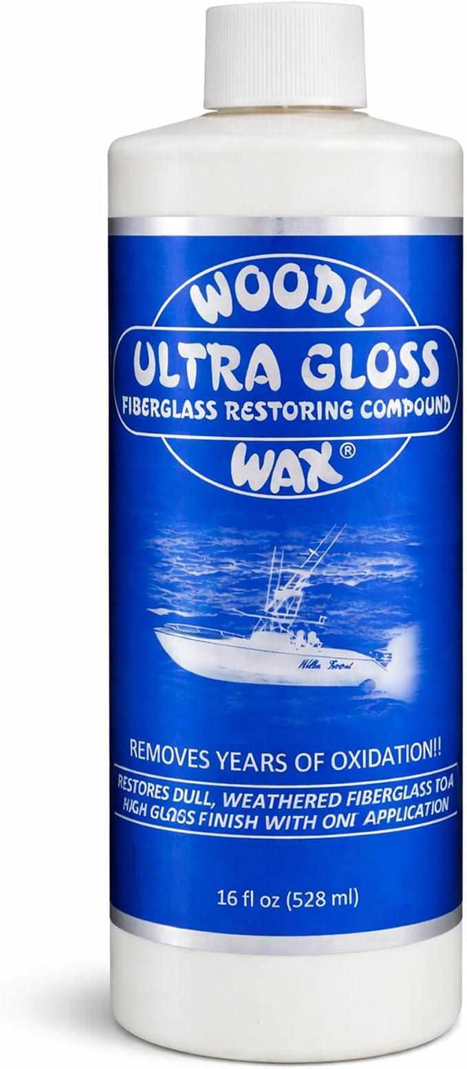 Woody Wax Ultra Gloss Restoring Compound, Professional-Grade Fiberglass Restoration & Oxidation Remover for Boats & Yachts, Diminishing Micro-Abrasive Formula for High Gloss Gel Coat Finish, 16 oz