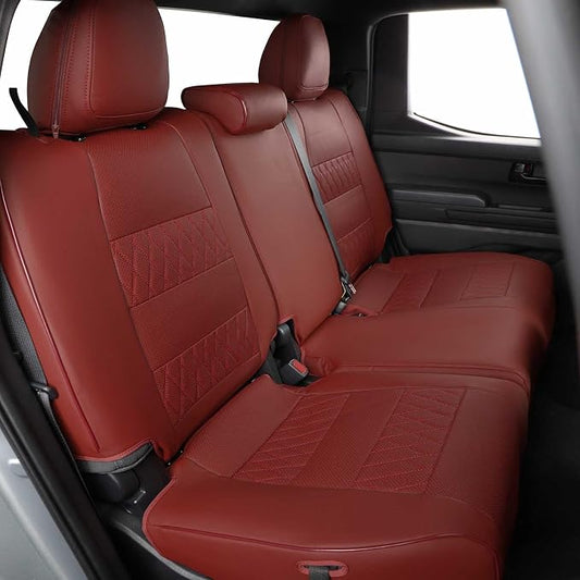 EKR Tacoma Back Seat Covers for Toyota Tacoma (Hybrid) 2024 2025 2026 Double cab TRD Sport,TRD Off-Road,Limited,Trailhunter, Truck Rear Seat Cover- Second Row Only,Faux Leather(Burgundy)