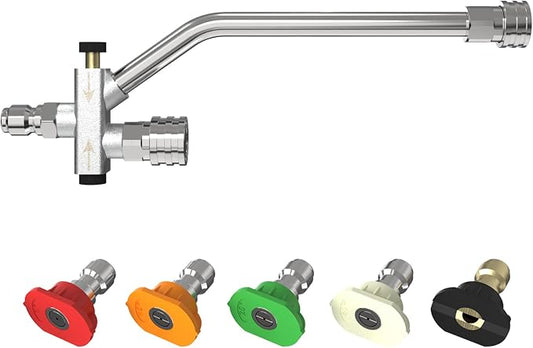 Foam Cannon Dual Connector Accessory, 4000 PSI Stainless Steel Pressure Washer Double Tip Attachment with 5 Spray Nozzles, 1/4" Quick Connect Dual Foam Cannon for Pressure Washer