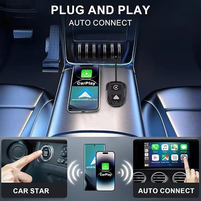 Wireless CarPlay & Android Auto Adapter, Car Navigation Dongle, Compatible with Most Cars, with Toggle Switch, Ideal for Two People Using The Same car, one with iOS and The 2nd with Android