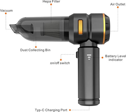 Handheld Cordless Vacuum,Car Vacuum Cleaner,4-in-1 22000PA High Power Portable Rechargeable Vacuum Cleaner with Brushless Motor, Small Handheld Vacuum & Air Blower & Pump-Black