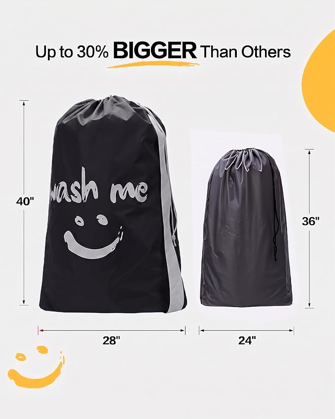 HOMEST 2 Pack XL Wash Me Travel Laundry Bag with Strap, Dirty Garments Organizer, Large Enough to Hold 4 Loads of Clothes, Easy Fit a Hamper or Clothing Basket, Black and Red