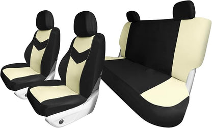 Universal Fit Chevron Flat Cloth Car Seat Covers Full Set - Beige